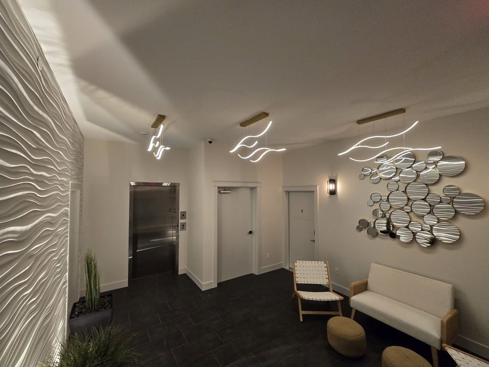 Lobby as you walk in the front door to the elevator at night.
