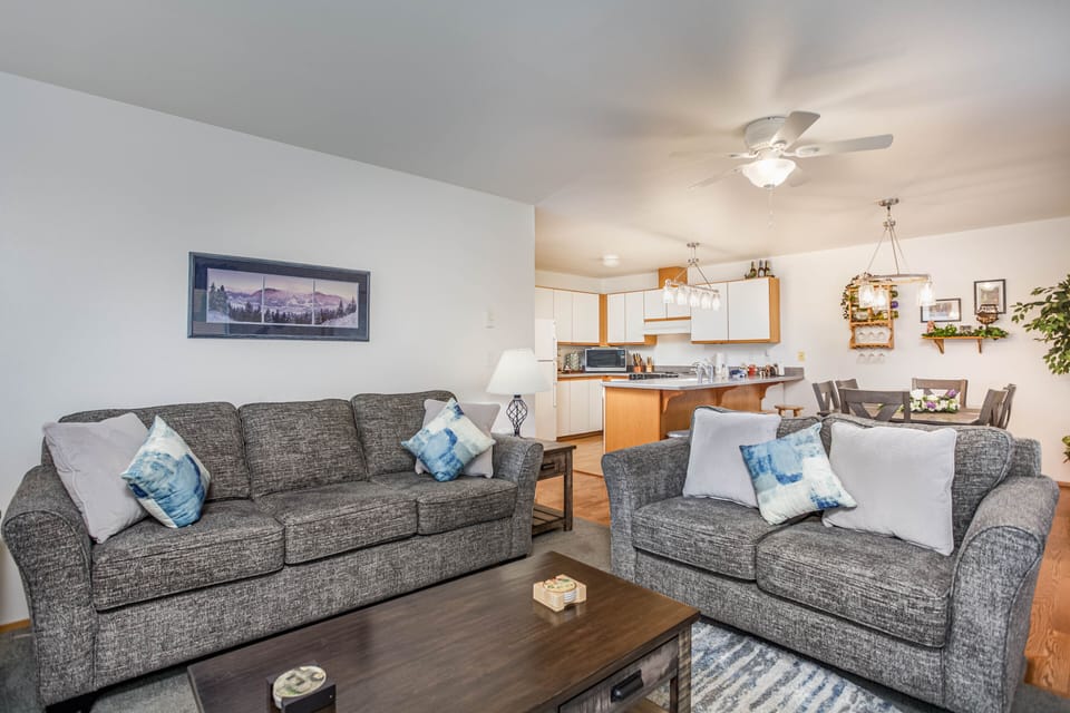 Living room with luxury queen sofa sleeper