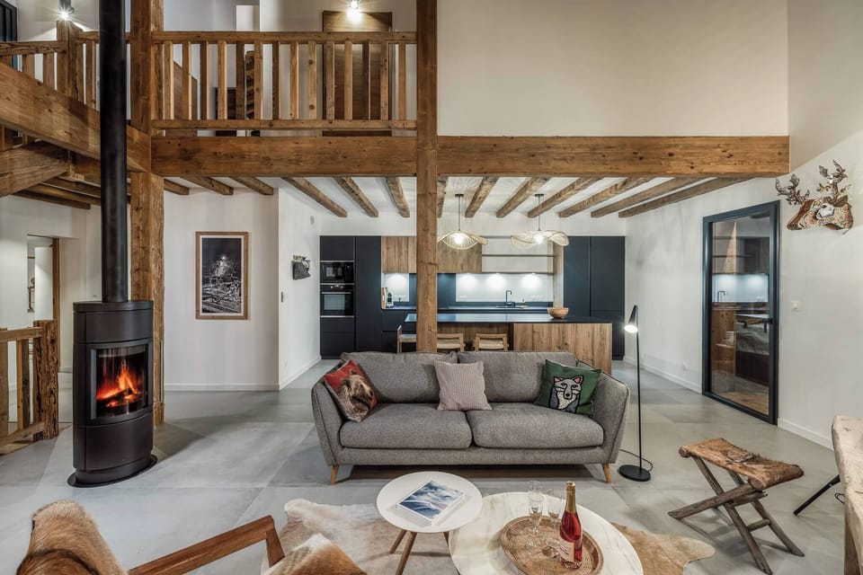 Living room with stove for good winter evenings