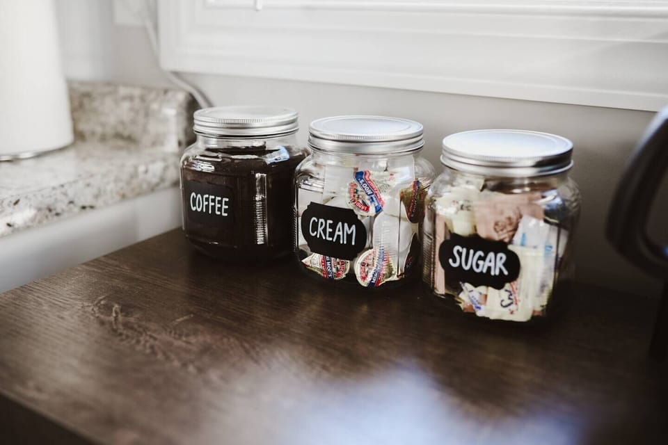 Complimentary coffee, cream, and sugar provided