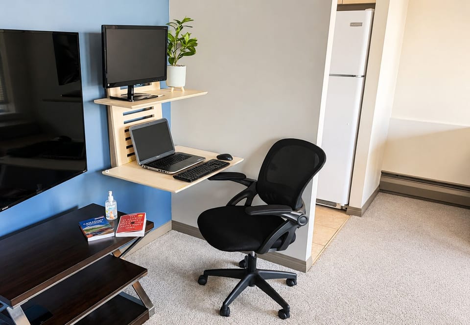 Workstation: w monitor, keyboard, mouse, and free Wi-Fi / ethernet