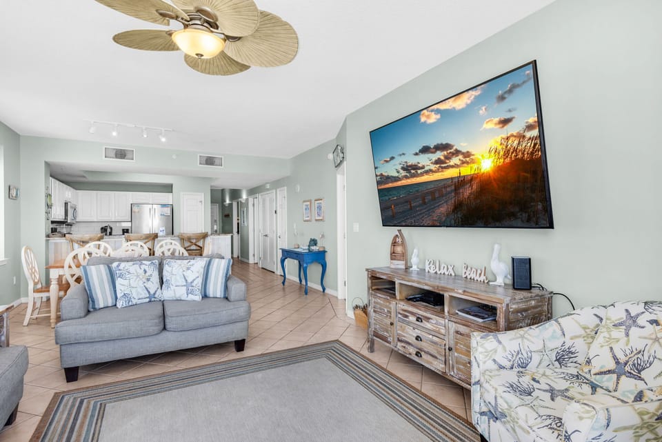 Enjoy a movie on the flat screen TV
