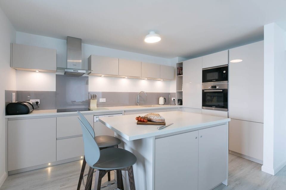 Fridge, dishwasher, electric kettle, toaster