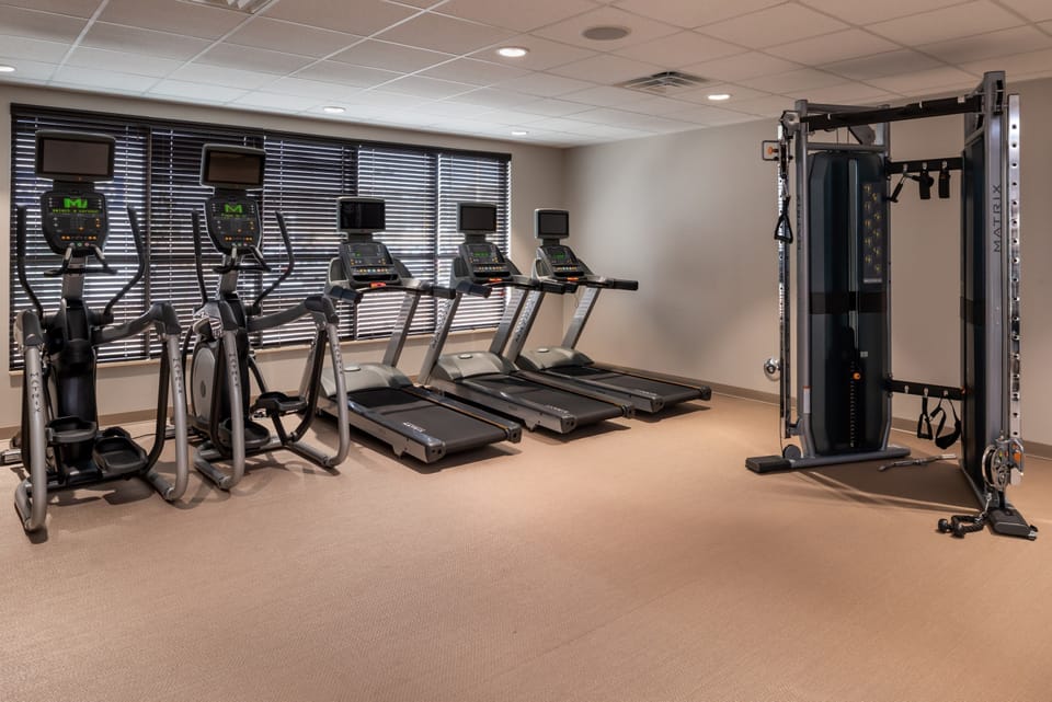 Keep up your gym routine in the on-site fitness center.