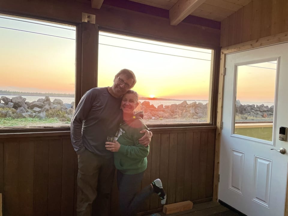 View from enclosed deck.  Water views and watch the train go by in season.