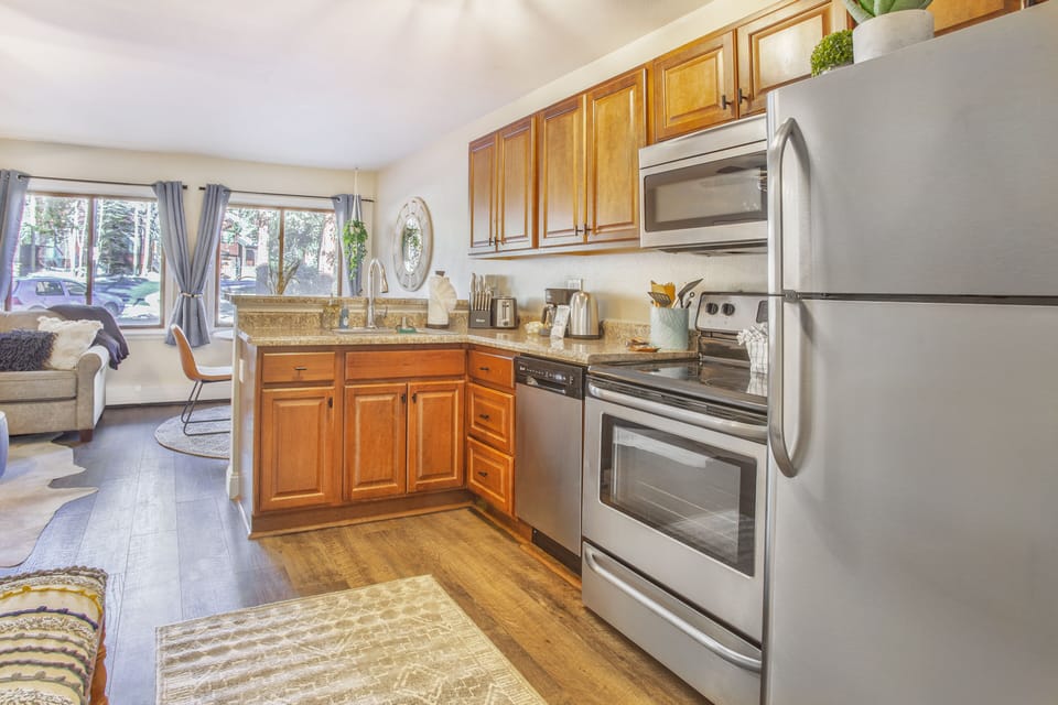 Fully stocked kitchen.