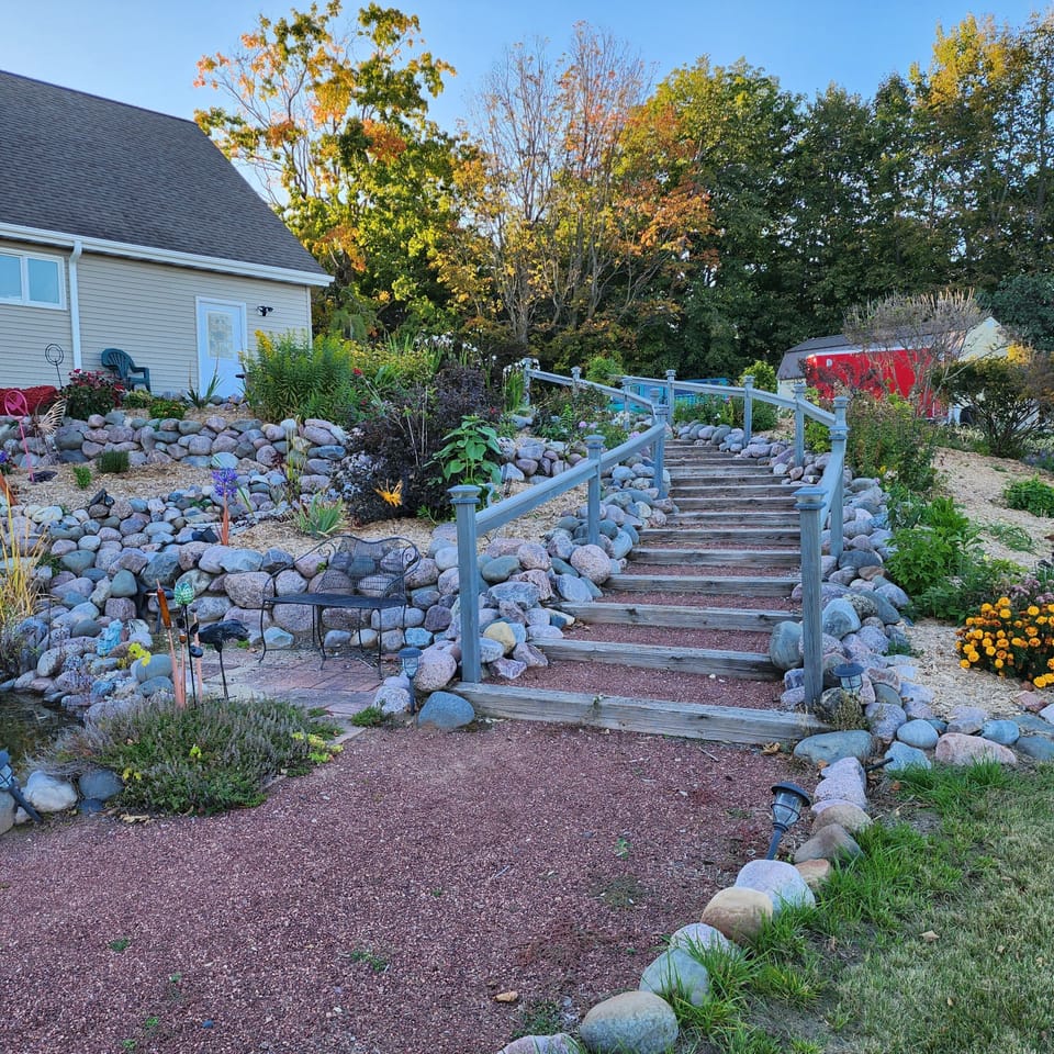 Stairway leading down to private entrance for renters.