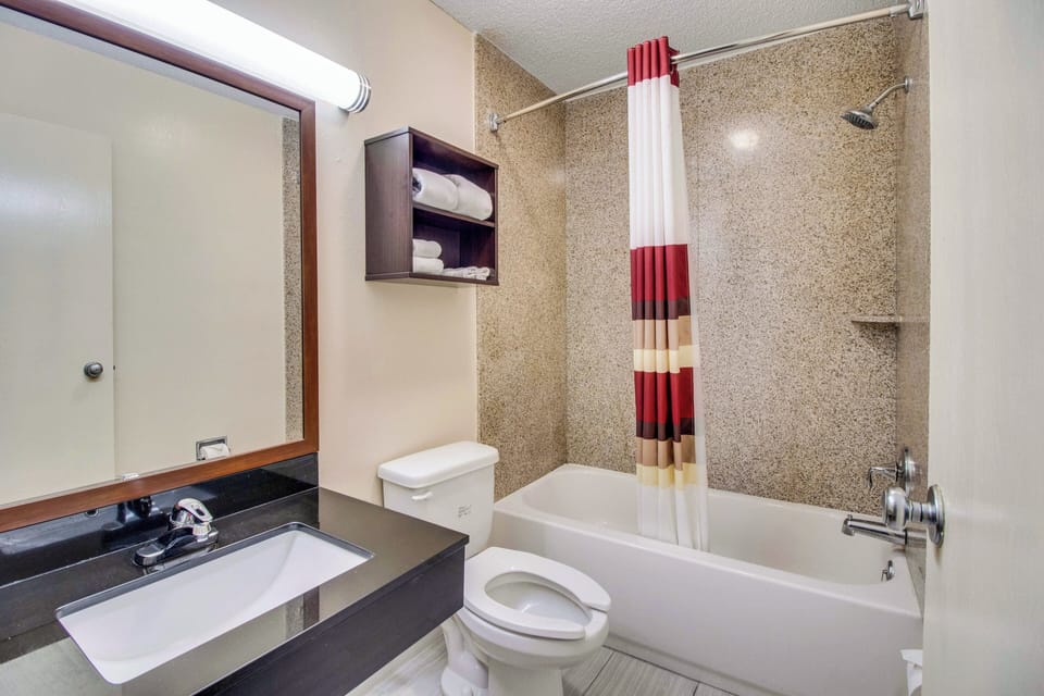 Deluxe Room, 1 Queen Bed, Non Smoking | Bathroom | Combined shower/tub, free toiletries, towels