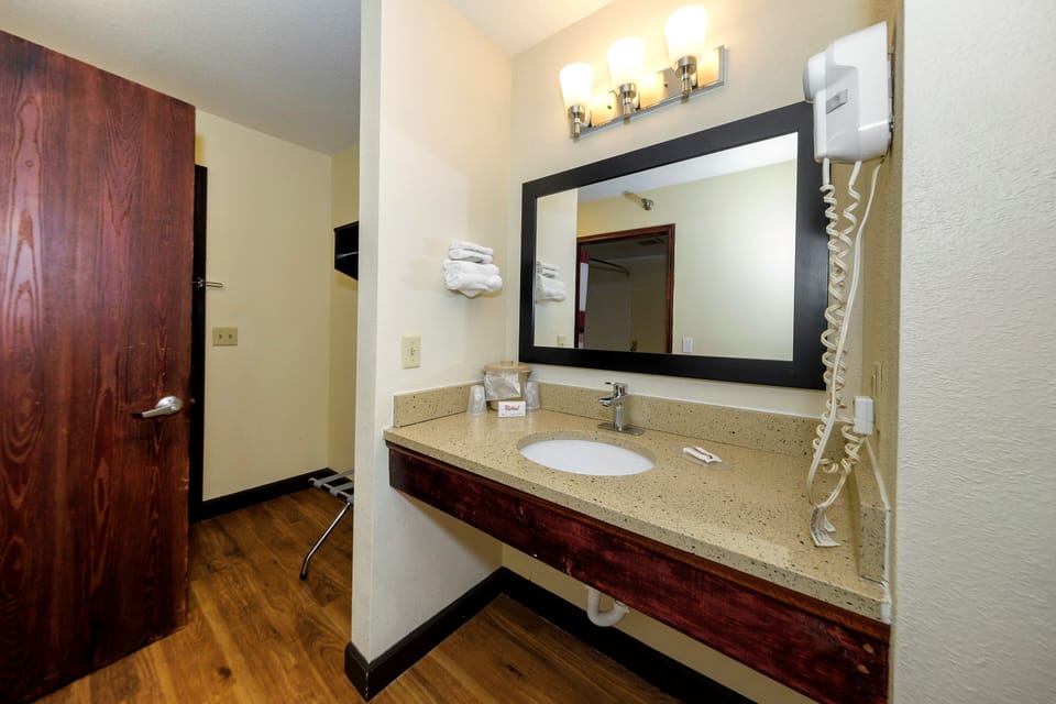 Superior Room, 1 King Bed, Accessible (Roll-In Shower, Smoke Free) | Bathroom | Free toiletries, hair dryer, towels, soap