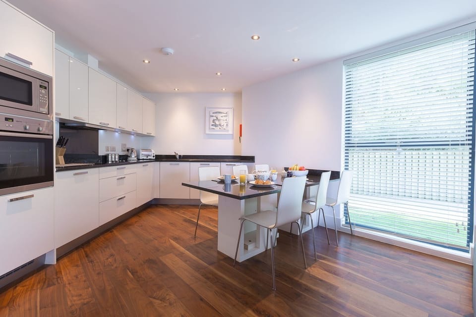 Fridge, dishwasher, electric kettle, toaster