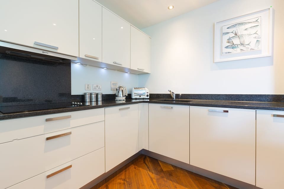 Fridge, dishwasher, electric kettle, toaster