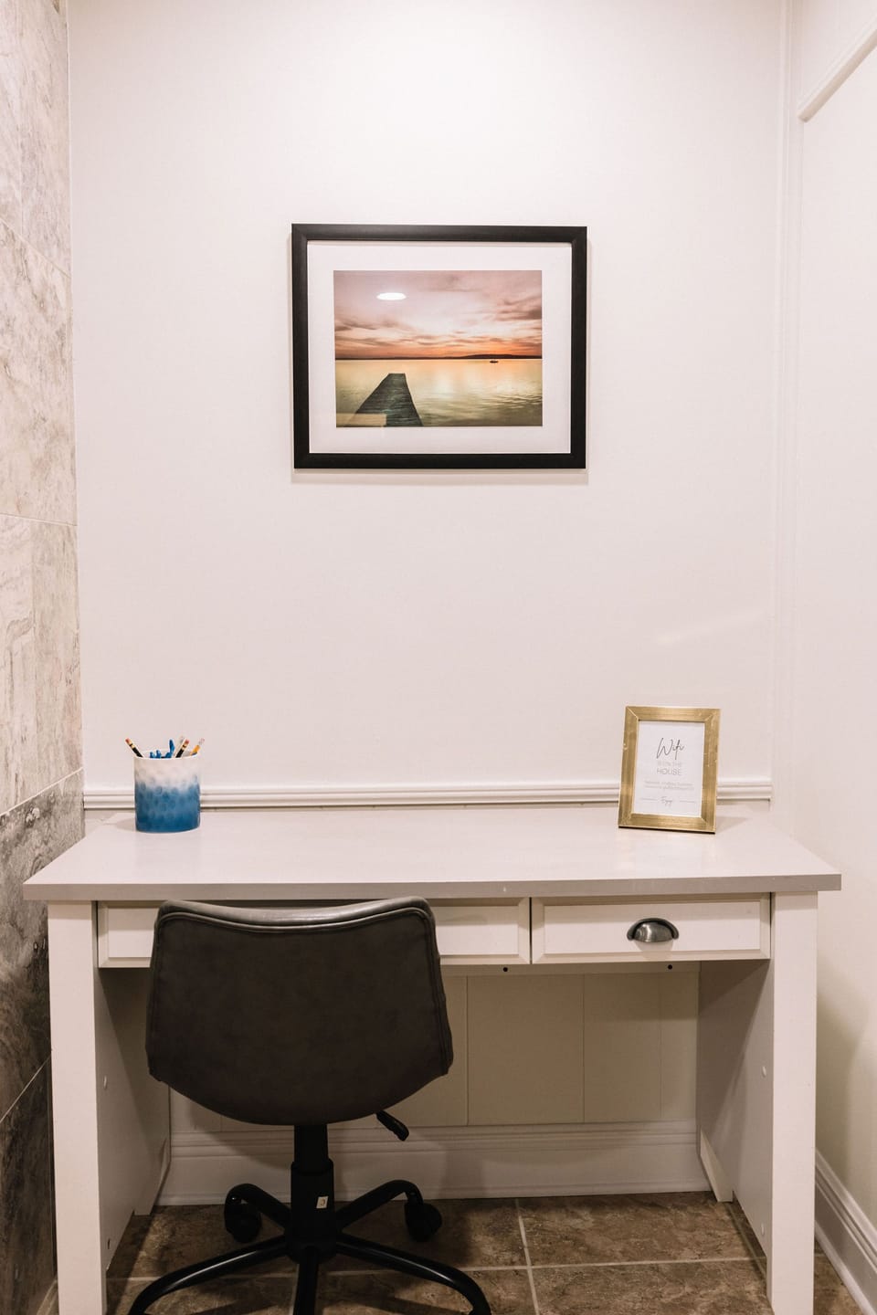 Desk and chair with premium WiFi allowing guests to work from home