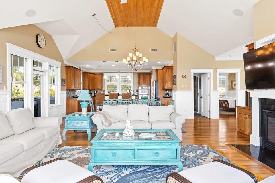 Living Room Open to Dining and Kitchen