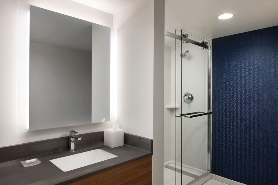 Combined shower/tub, eco-friendly toiletries, hair dryer, towels