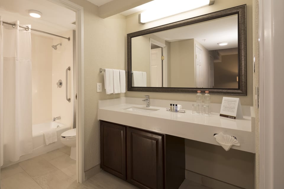 In-room safe, desk, iron/ironing board, cribs (free)