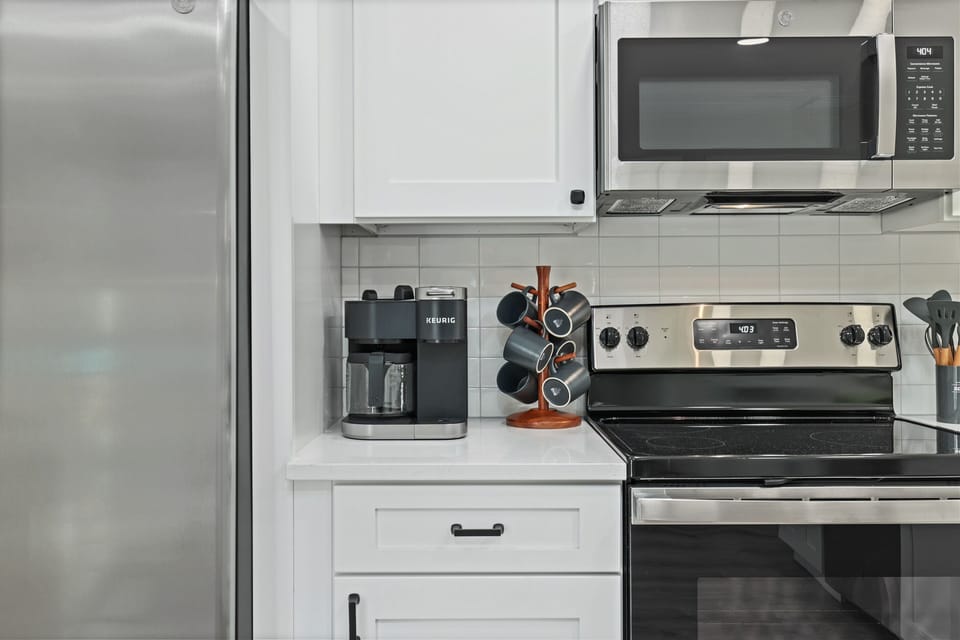 Don’t forget the coffee! Our Keurig serves both single cup and 12 cups 