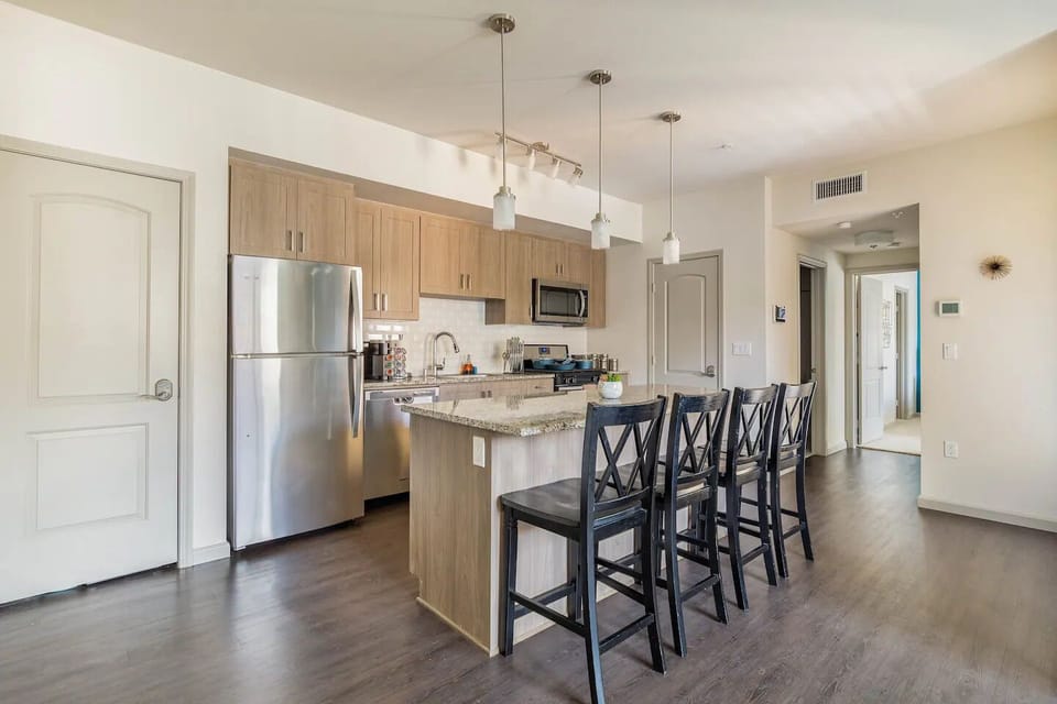 Open floor kitchen.