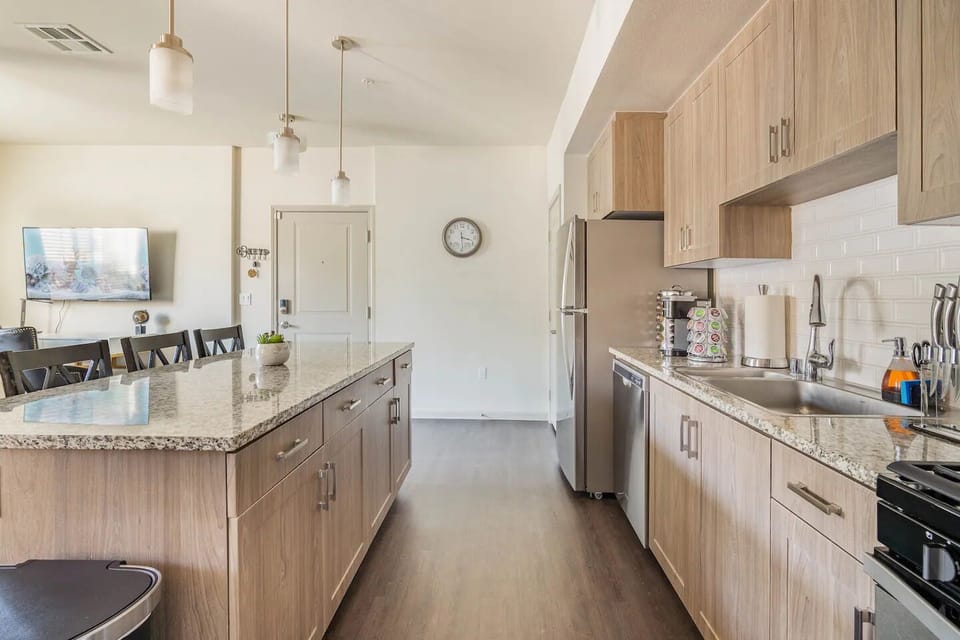 Kitchen and Island overlooks the living room.