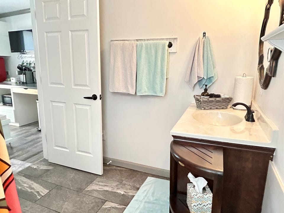 Your private roomy bathroom, lots of fluffy towels, guests love this walkin shower
