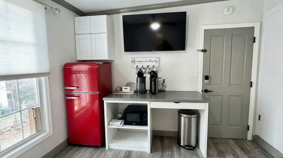 Relax in your own space, turn on your favorite movie or music channel with our new  50" TV, and grab a snack or make yourself a fresh cup of Nespresso!
