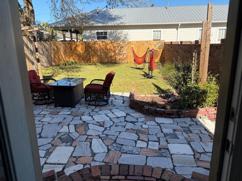 Relax in the breeze or bask in the sun in these delightful new hammock chairs!   Very peaceful in the privacy of our fenced little backyard oasis!