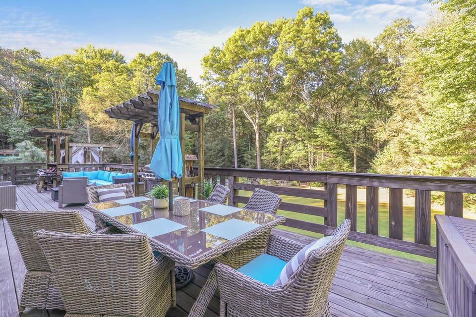 Large Deck with Covered gas BBQ Grill and Dining Area