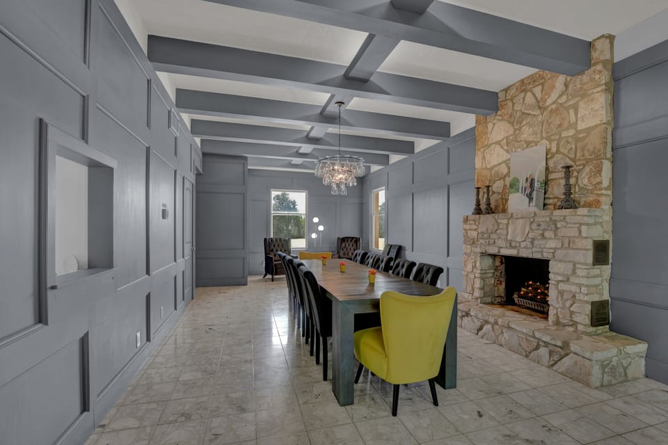 Battery candles in formal dinning fireplace.