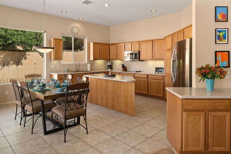 Open kitchen and dining area