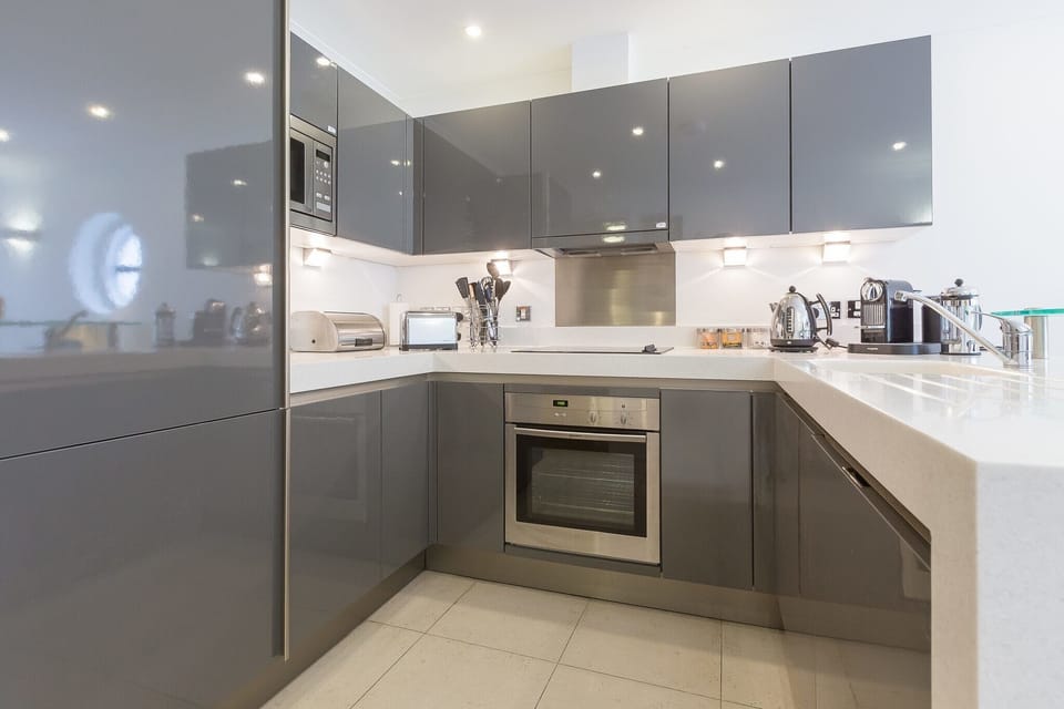 Fridge, dishwasher, electric kettle, toaster