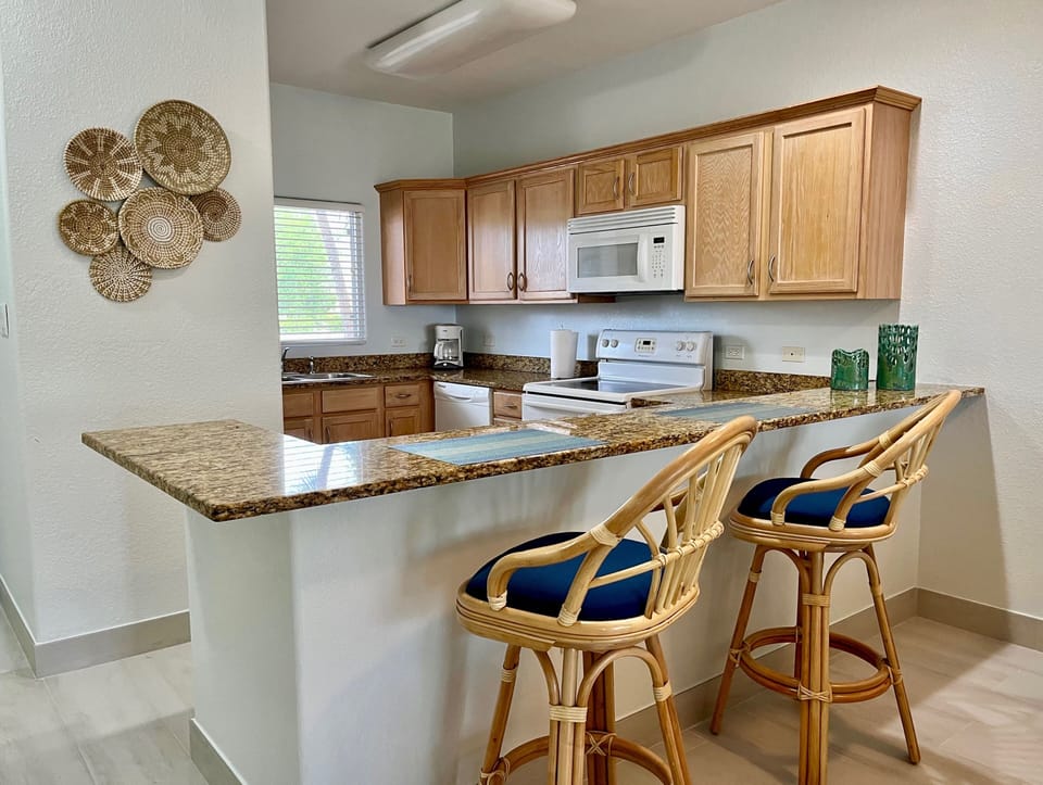The kitchen has all amenities to make for an easy stay.