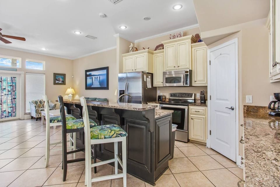 The kitchen has been recently upgraded with a brand new 2025 refrigerator, dishwasher, and oven, along with everything needed for easy family meals during your stay.