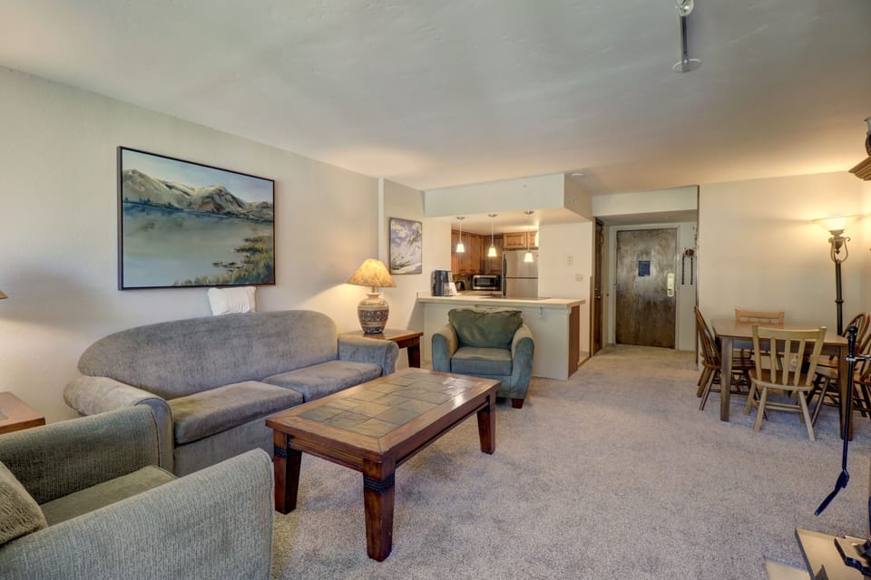 Open concept kitchen and living area.