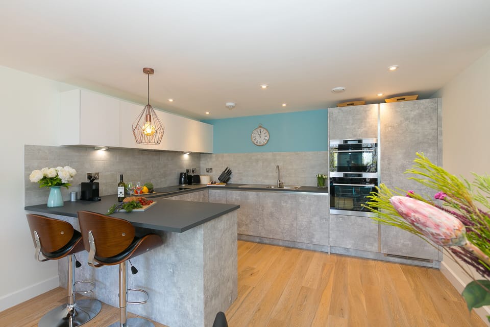 Fridge, dishwasher, electric kettle, toaster