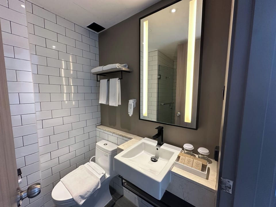 Deluxe Twin Room | Bathroom | Hair dryer, slippers, towels