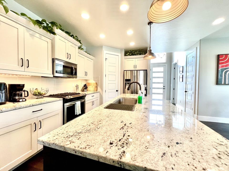 Fully stocked gourmet kitchen.