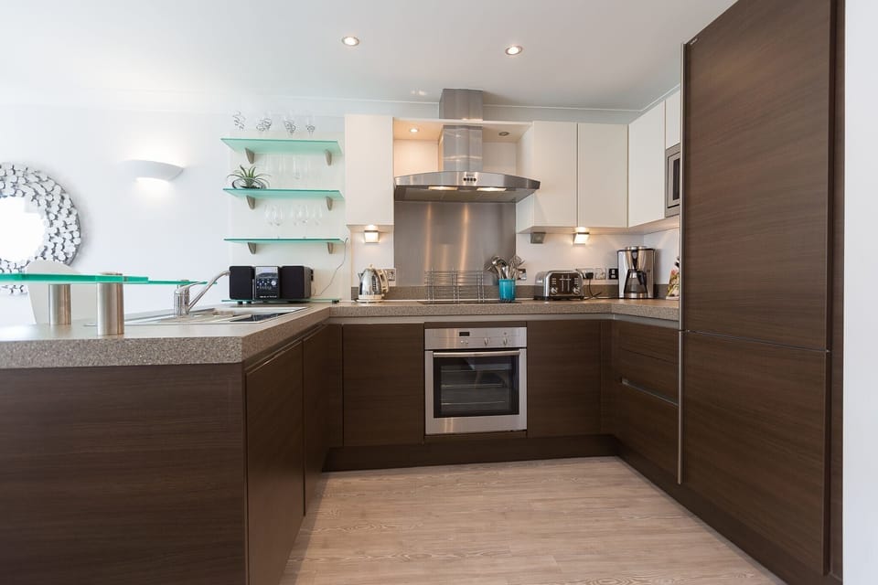 Fridge, dishwasher, electric kettle, toaster