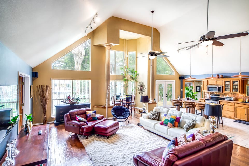 open concept living/dining! on the left is a 65 inch smart TV