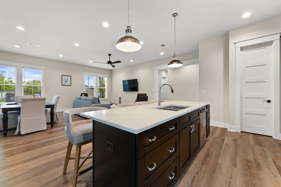 Kitchen island to provide space for cooking, when not dining out