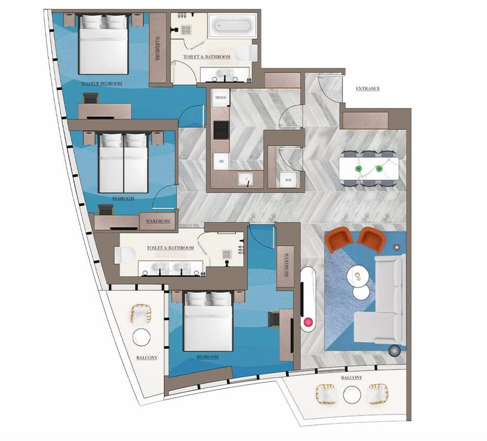 Suite, 3 Bedrooms, Balcony, Marina View (Residence) | Premium bedding, minibar, in-room safe, individually decorated