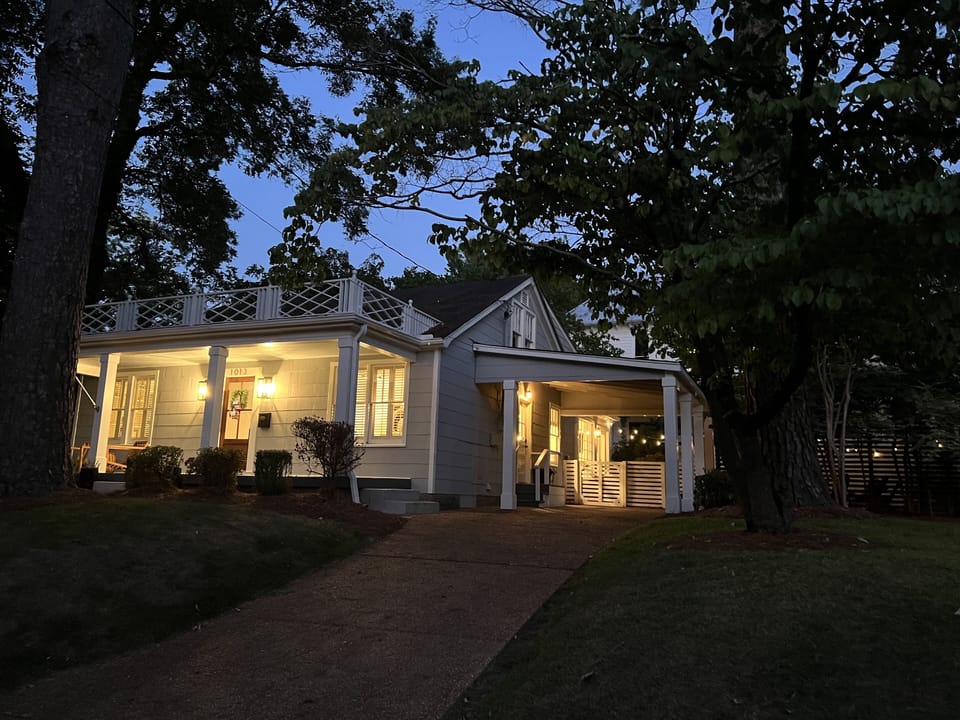 House from street at sunset