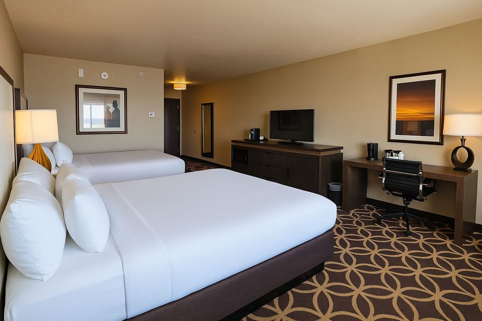 Deluxe Room, 2 Queen Beds, Non Smoking | Hypo-allergenic bedding available, down comforters, in-room safe, desk