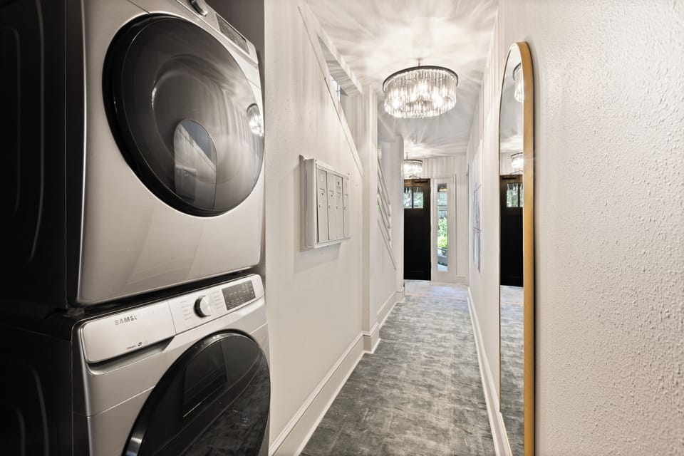 Need to do laundry? Take advantage of our free on-site laundry in the main hallway. There are two front load Samsung washer and dryer set available for your all our guest. Just outside the unit in the hall way 