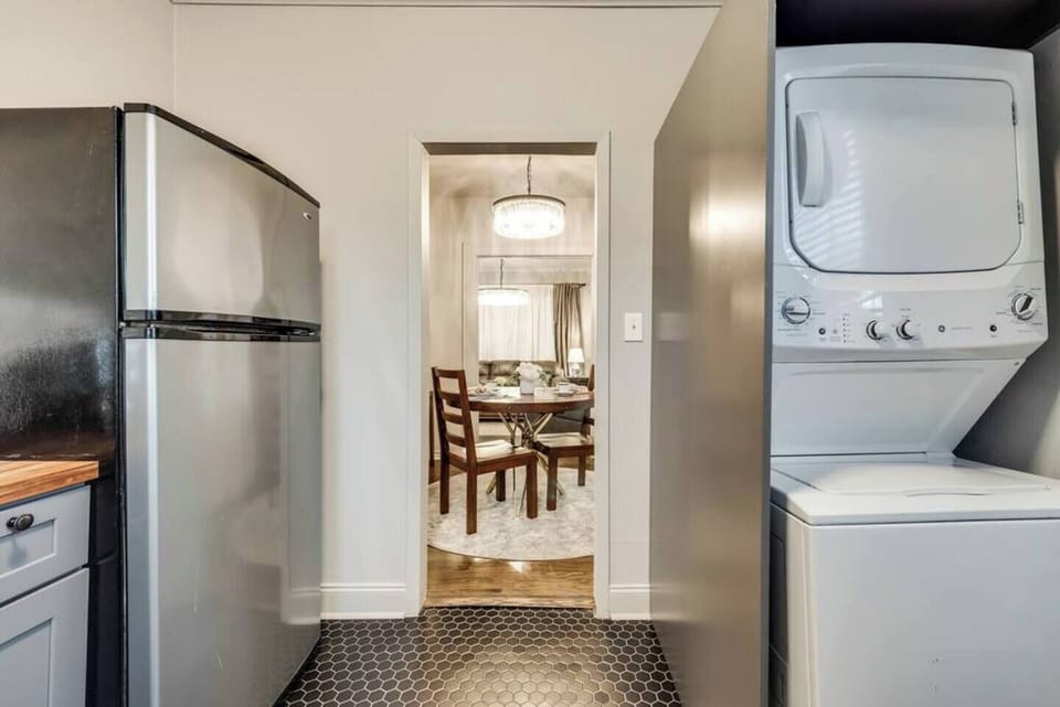 The unit comes with a convenient stackable washer and dryer, making laundry a breeze during your stay.