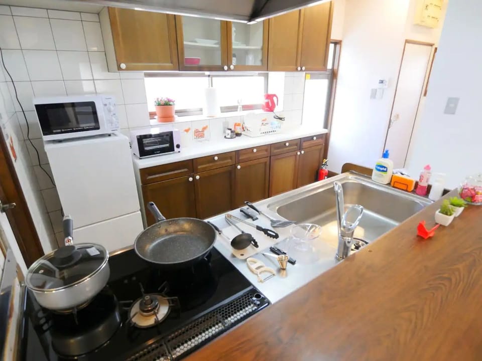 You can also cook on the three burner gas stove.