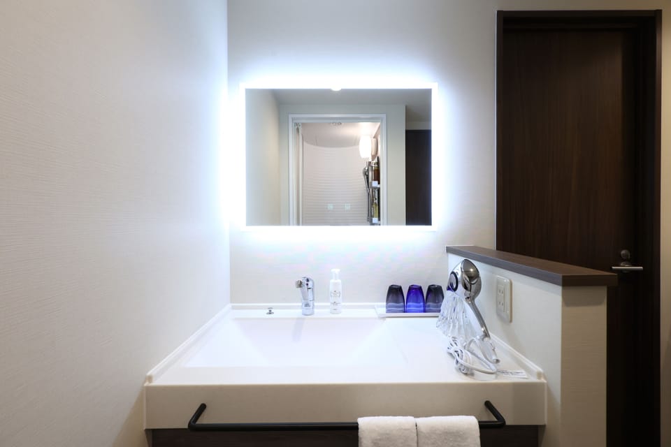 Shower, hair dryer, slippers, bidet