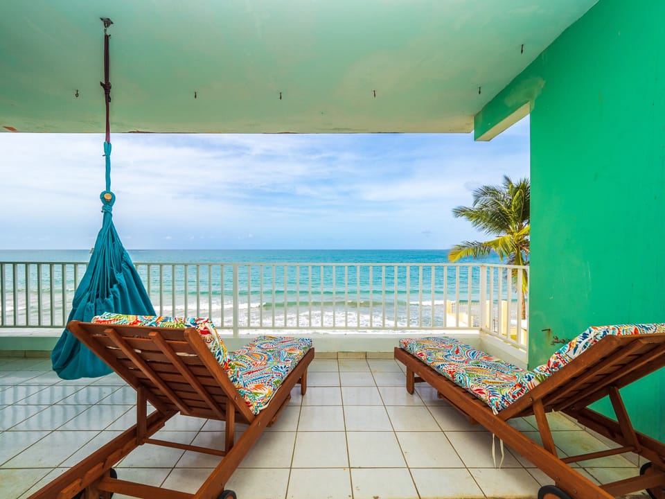 Teak loungers and hammock swings