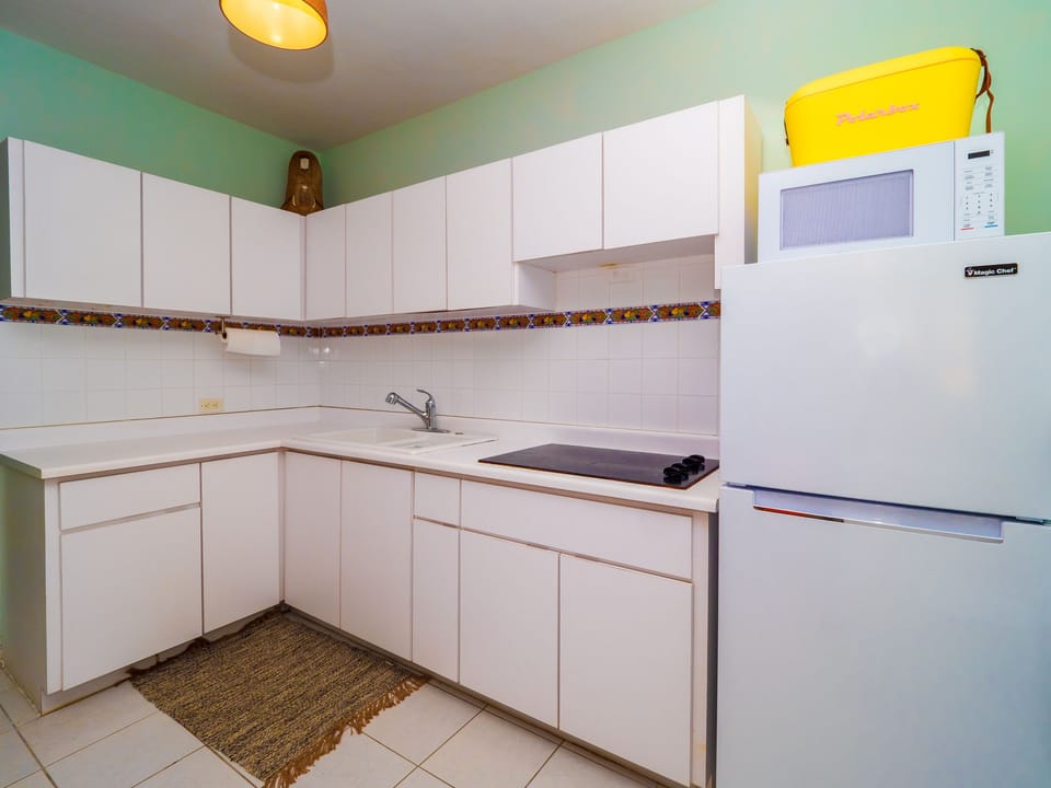 Stove, microwave, fridge, freezer
