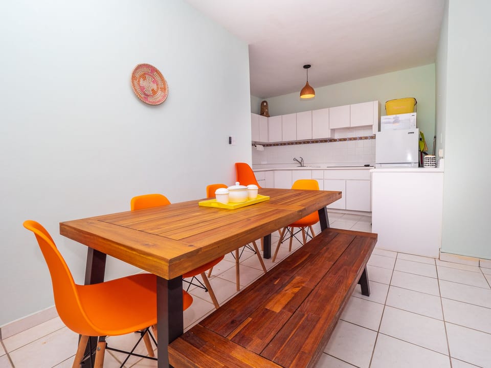 Dining space and kitchen