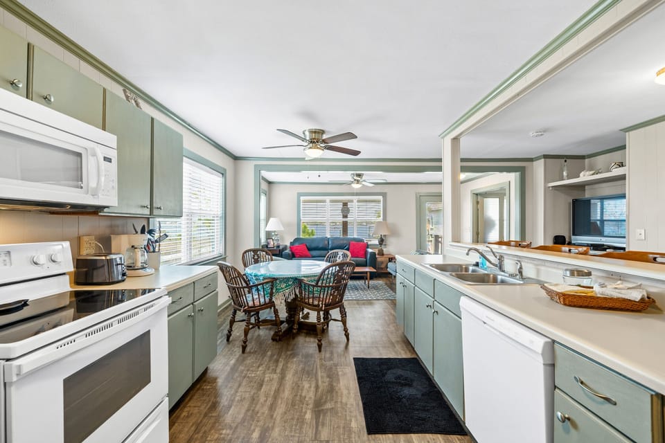 Fully stock kitchen with everything you need to cook. Regular coffee maker