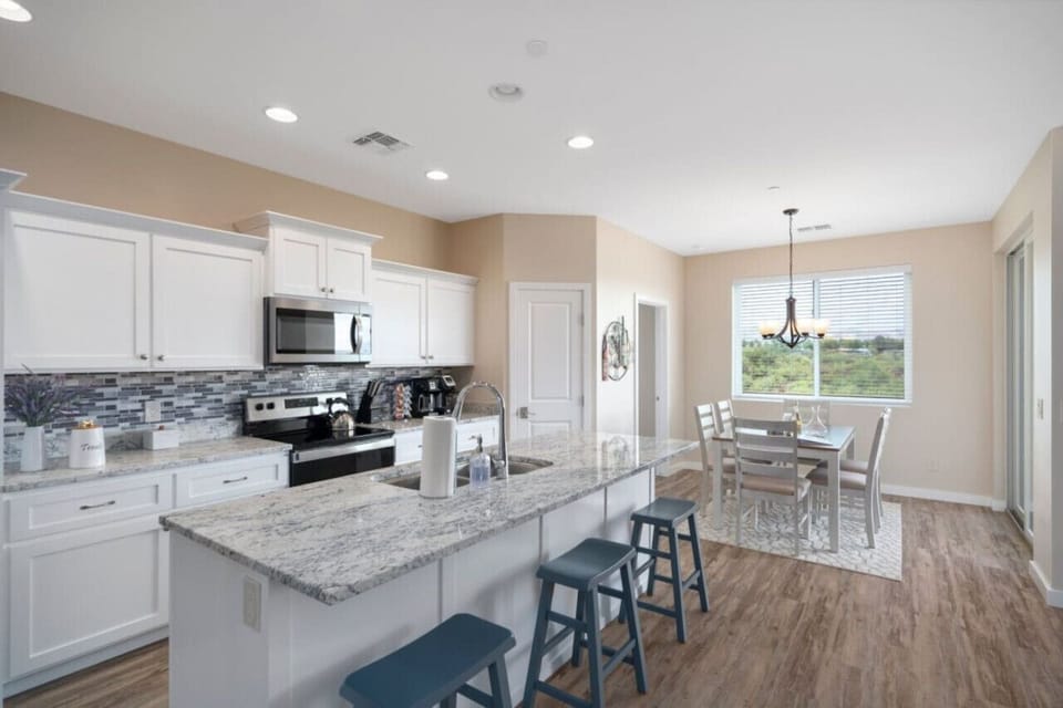 Kitchen and dining area flow into each other
